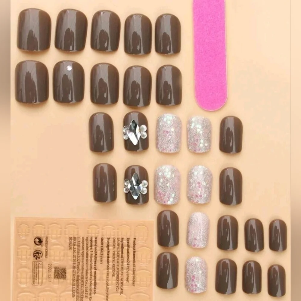 3D Rhinestone & Glitter Press On Nails